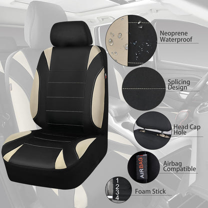 CAR Pass Neoprene Waterproof Two Front Car Seat Covers Set- Universal Fit for Vehicles, Airbag Compatiable(Black)