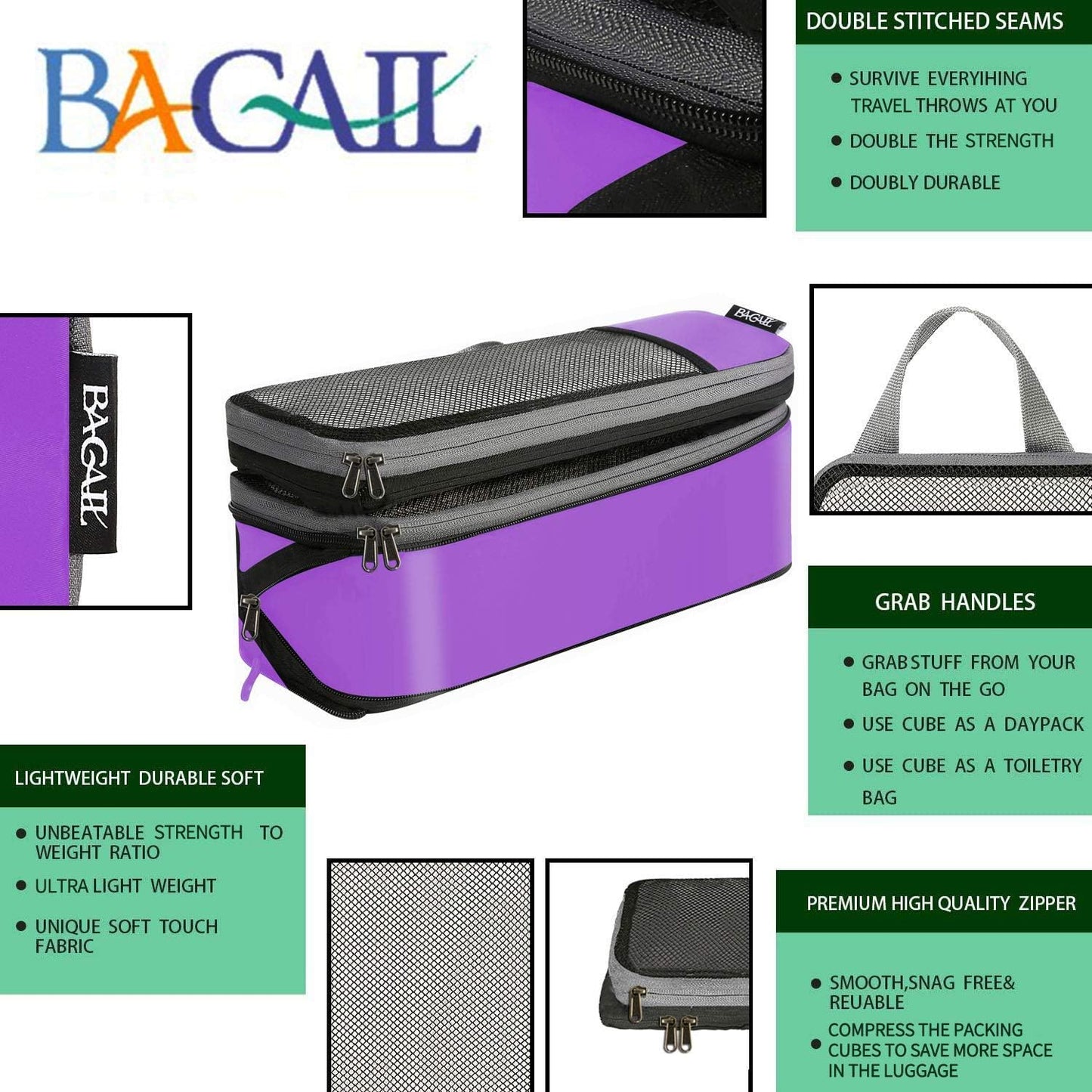 BAGAIL 4er-Set Kompressions-Packwürfel Reise-erweiterbare Packorganizer (Schwarz, 4er-Set)