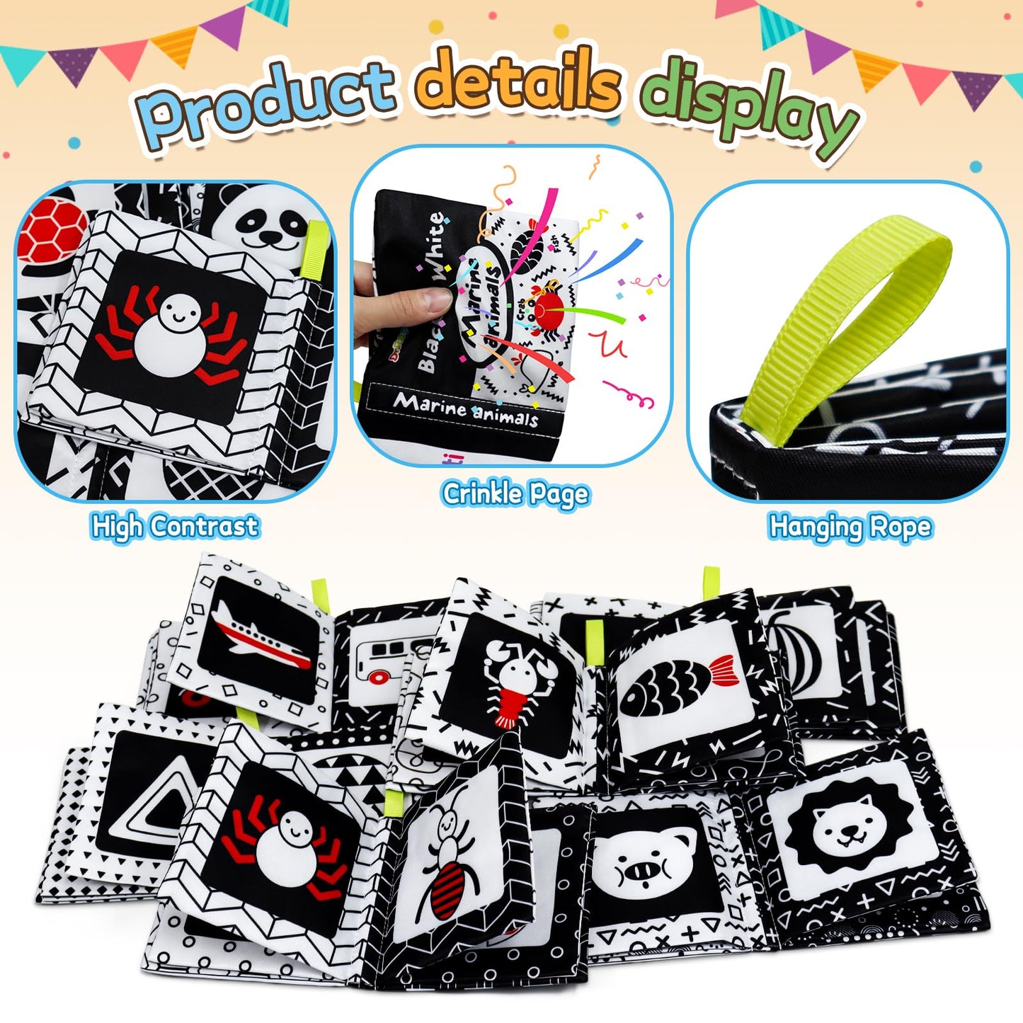 Dr.Rapeti Stoffbücher Babybücher Badebücher 6er-Pack für Babys Kleinkinder Kinder Raschelnd Quietschend Waschbar Beißfest Ungiftig Frühpädagogisch Geschenkbar