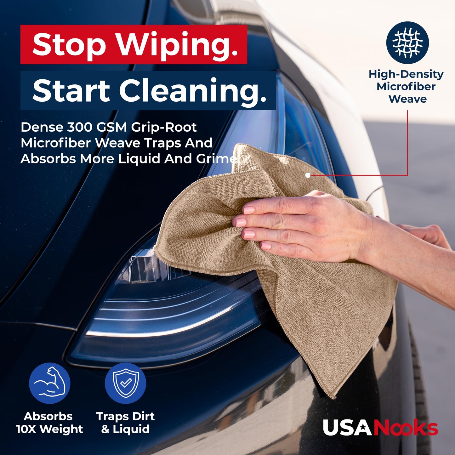 USANOOKS Microfiber Cleaning Cloth Grey - 12 Pcs (12.5"x12.5") - High Performance - 1200 Washes, Ultra Absorbent Microfiber Towel Weave Grime & Liquid for Streak-Free Mirror Shine - Car Washing Cloth