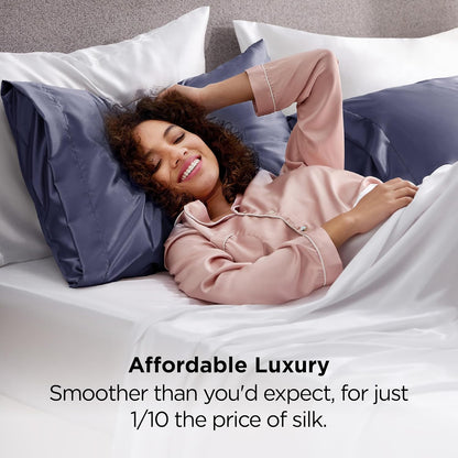 Bedsure Satin-Kissenbezug, Queen-Size, 2er-Pack, Seidenkissenbezügen ähnlich, seidige Kissenhüllen mit Hotelverschluss, Raumdeko, Valentinsgeschenke für Frauen und Männer, Grau, 50x75 cm