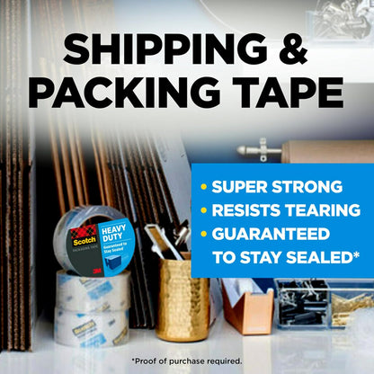 Scotch Heavy Duty Shipping Packaging Tape, 1 Roll with Dispenser, 1.88" x 22.2 Yards, 1.5" Core, Great for Packing, Shipping & Moving, Clear (142)