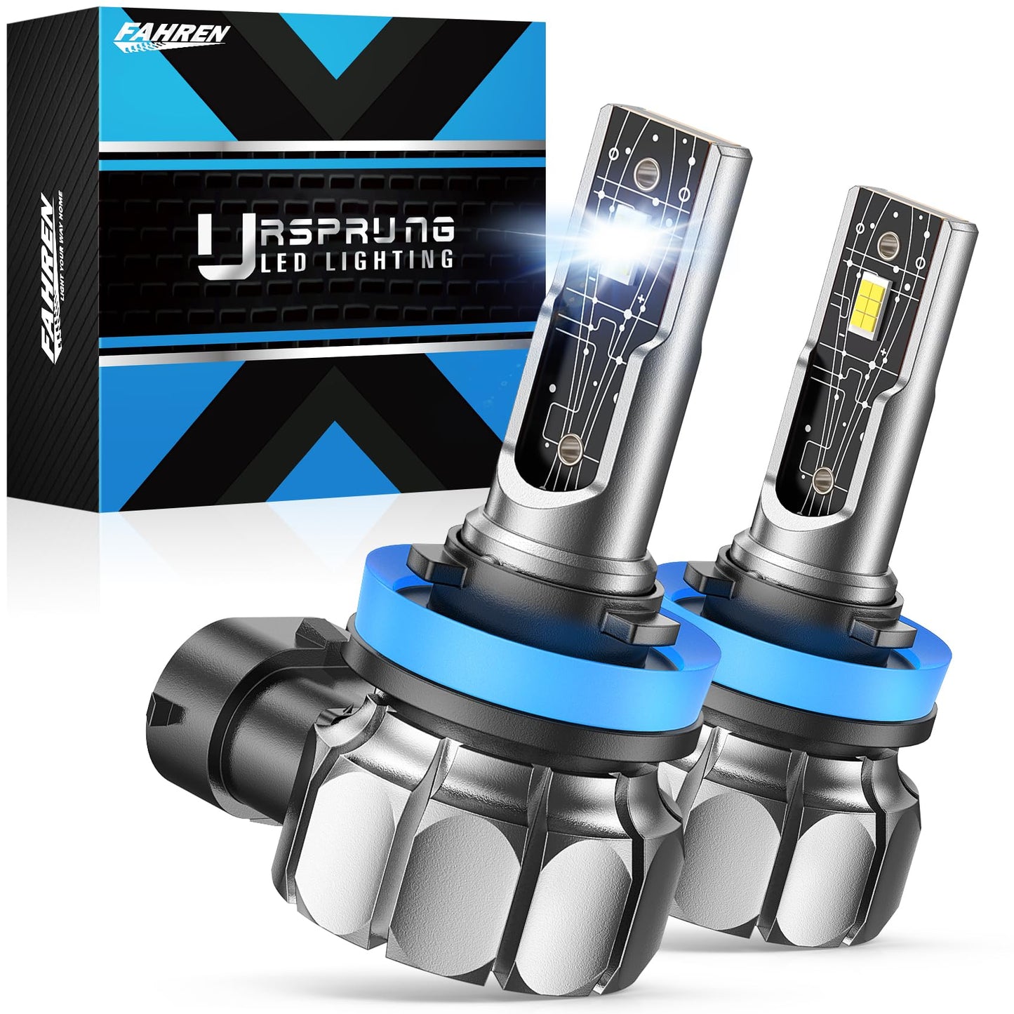 FAHREN 9005 9006 Light Bulbs Combo, Upgraded 100,000LM 1500% Super Bright Bulb 1:1 Mini Size No Adapter Required, 6500K Cool White HB3/HB4 Compatible, Plug-and-Play, Pack of 4