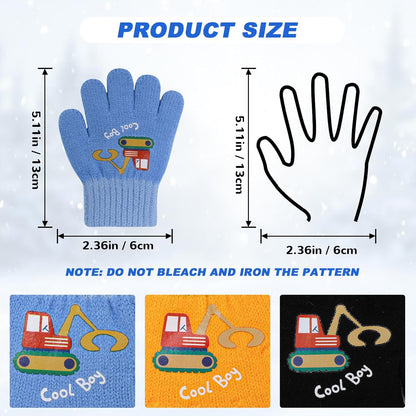 6 Paar Kleinkind Strickhandschuhe, Kinder Winter Kälteschutzhandschuhe Unisex Full Finger Stretchhandschuhe mit Bagger-Muster (Regenbogen)