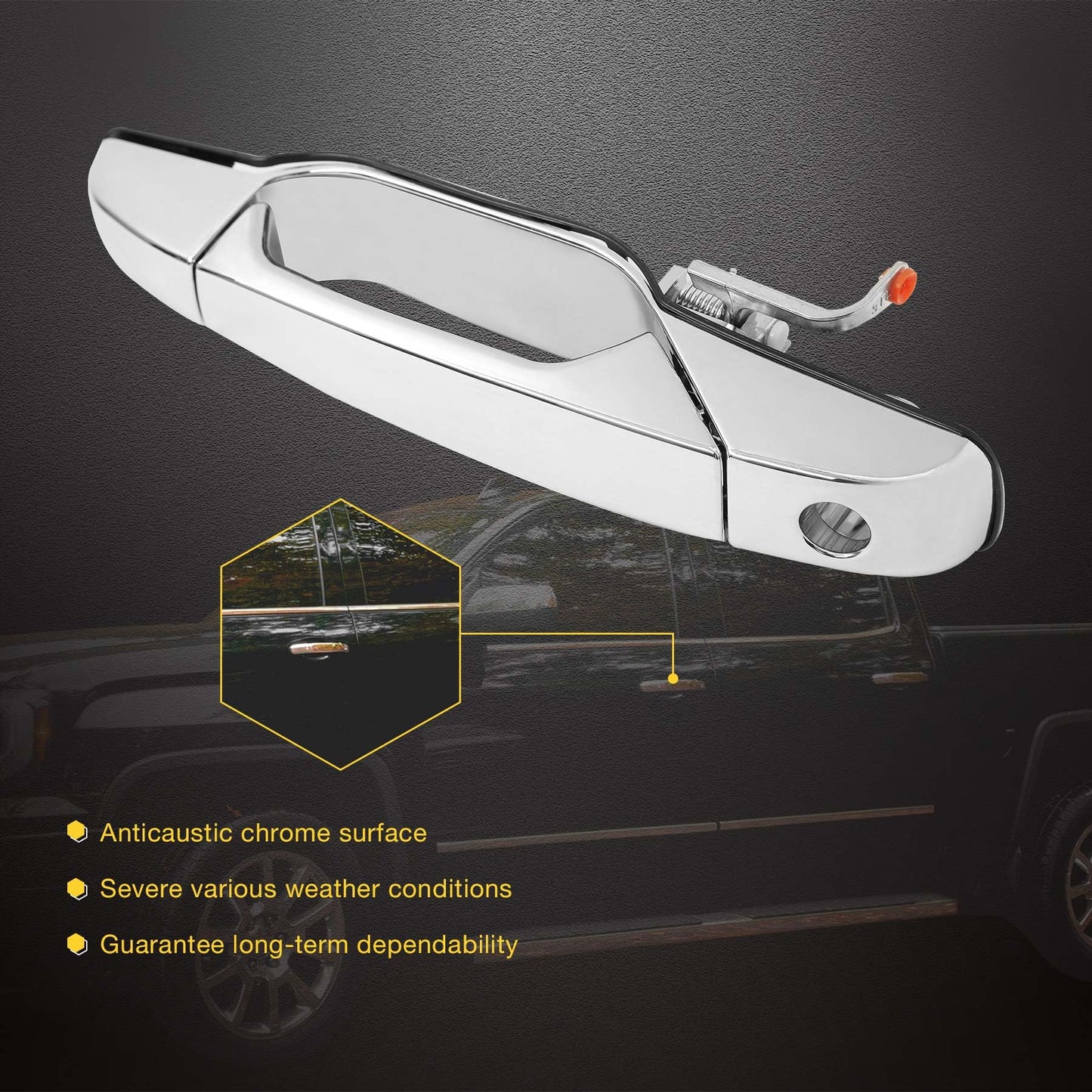 Außenliegender Chrom-Türgriff vorne links Fahrerseite | Ersatz für 2007-2013 Chevy Silverado Suburban Tahoe Avalanche GMC Sierra Yukon Cadillac Escalade | Ersetzt# 20828258, 22738721, 25960525