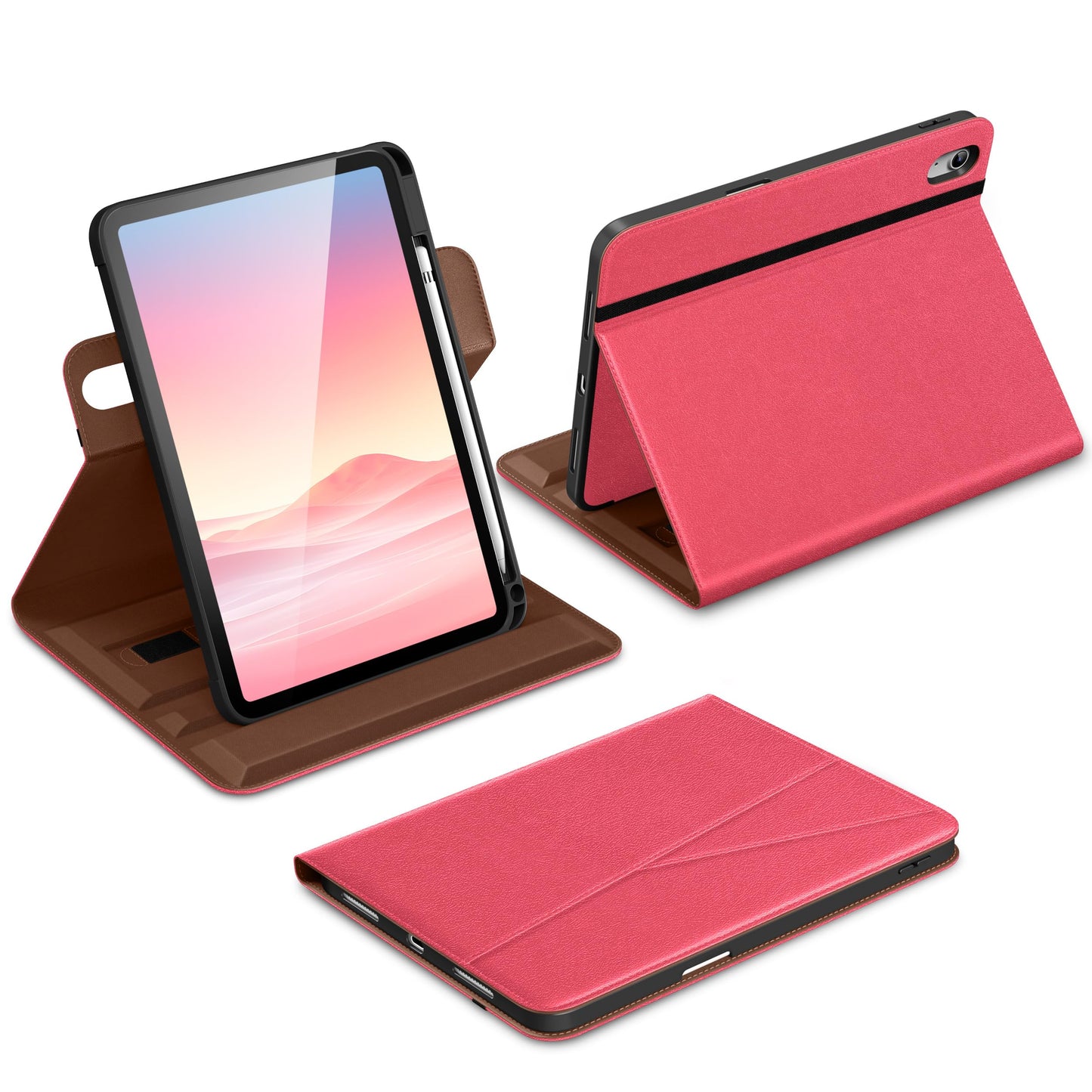 DTTO for iPad A16 Case, iPad 11th / 10th Generation Case (2025/2022), 360 Degree Rotating Premium Leather Folio Stand Cover with Pencil Holder, Brown