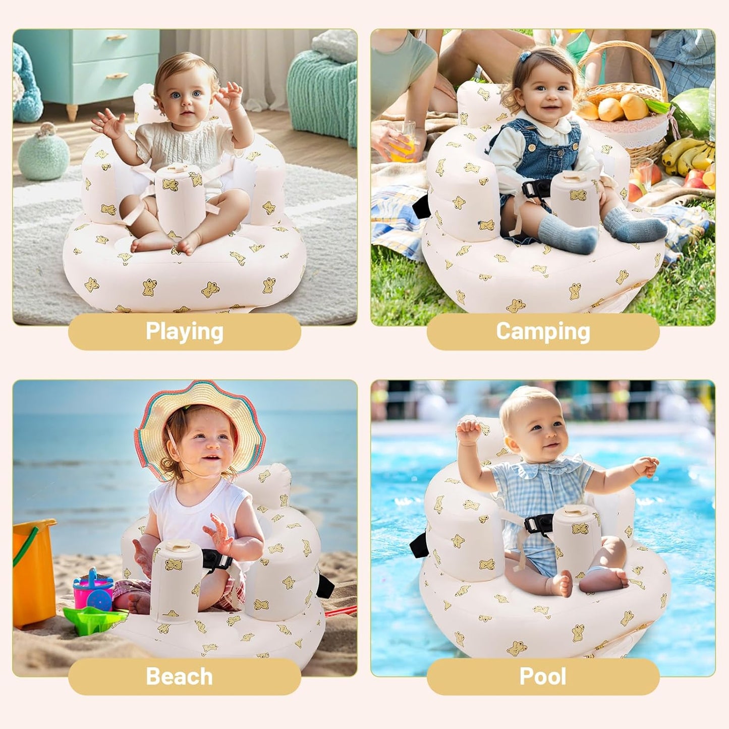 Aufblasbarer Babysitz, aufblasbarer Babystuhl für Babys ab 3 Monaten, aufblasbarer Sommerstuhl mit integrierter Luftpumpe, Baby-Bodensitz zum Sitzenlernen, Spielen, Campen, Orange