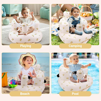 Aufblasbarer Babysitz, aufblasbarer Babystuhl für Babys ab 3 Monaten, aufblasbarer Sommerstuhl mit integrierter Luftpumpe, Baby-Bodensitz zum Sitzenlernen, Spielen, Campen, Orange