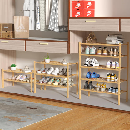 ROMGUAR CRAFT 3 Tier Bamboo Shoe Rack for Closet Free Standing Wood Shoe Shelf Storage Organizer for Entryway Small Space Stackable 27"x11"x20" (Natural)