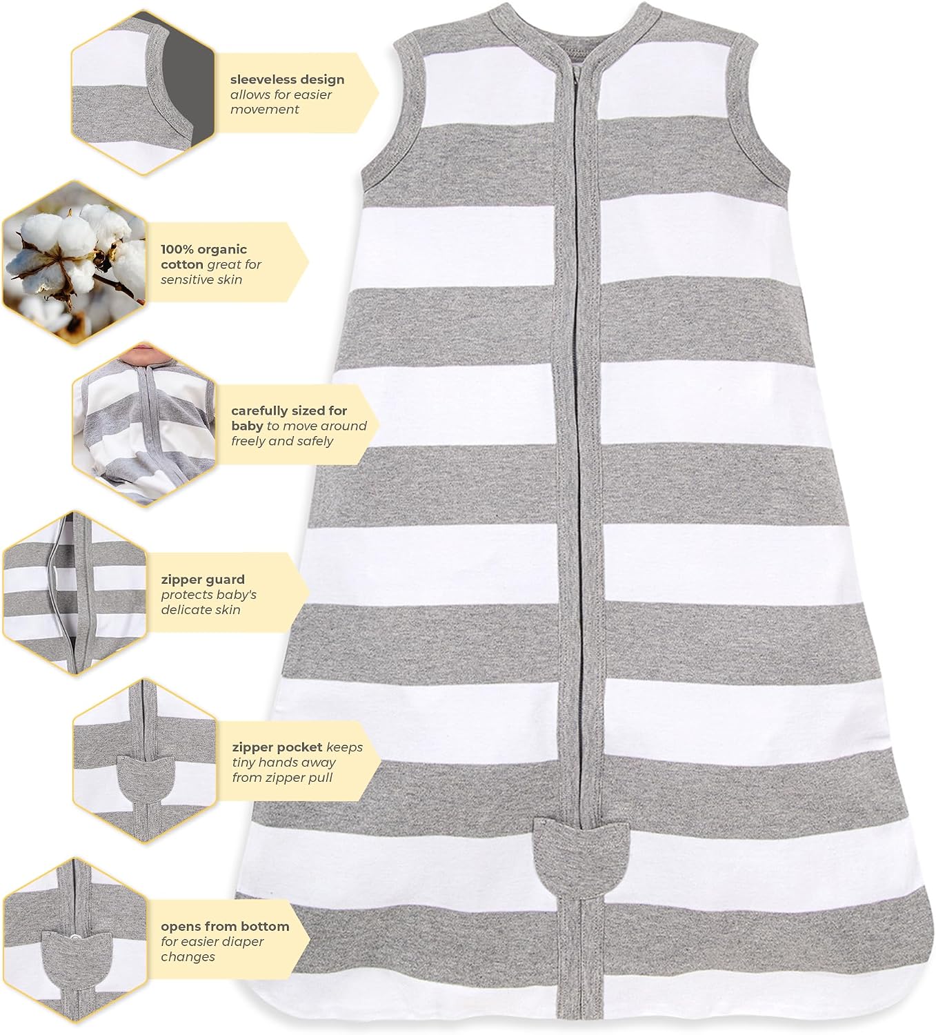 Burt's Bees Baby Infant Wearable Blanket, Organic Cotton Unisex Beekeeper - Light Weight 0.5 TOG or Medium Weight 1.5 TOG
