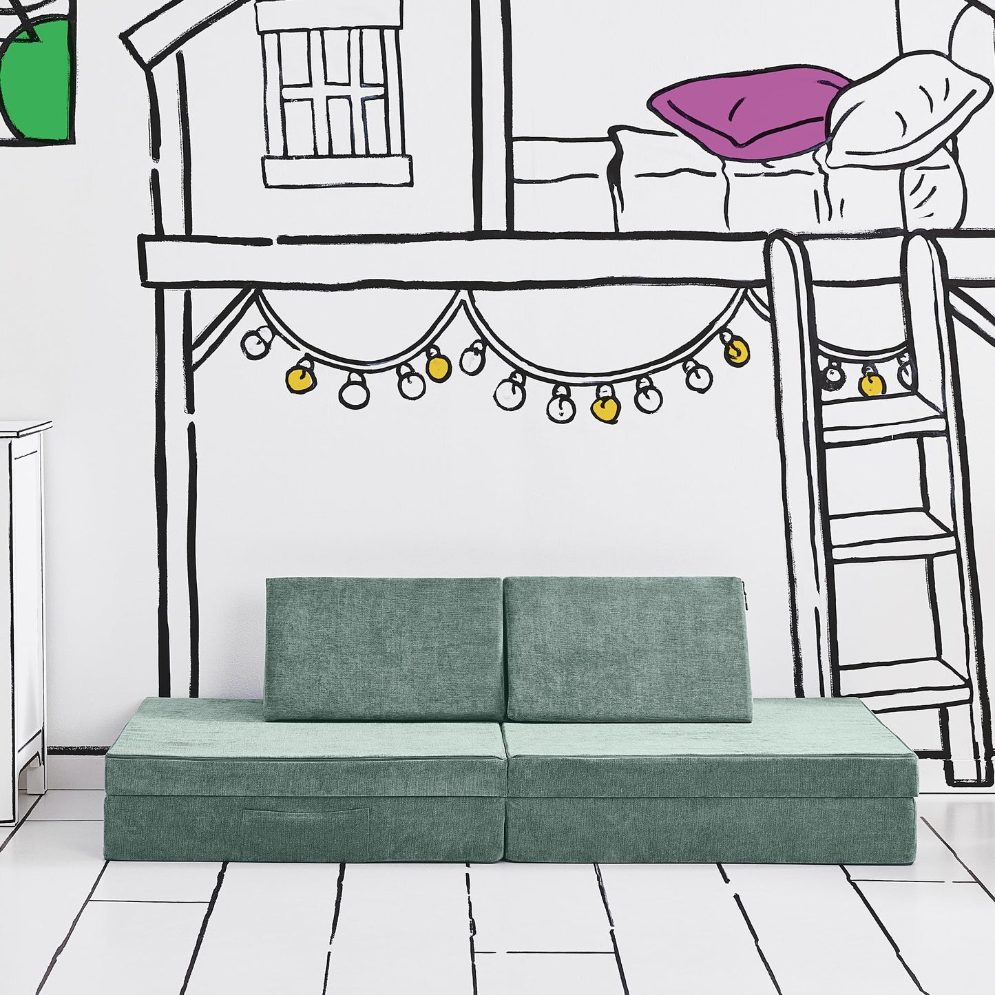 Yourigami Kids and Toddler Play Gym, Playroom Couch Set, Durable Modular Design, Green Meadows