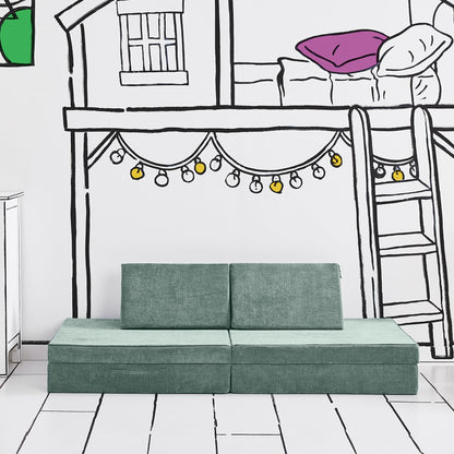 Yourigami Kids and Toddler Play Gym, Playroom Couch Set, Durable Modular Design, Green Meadows