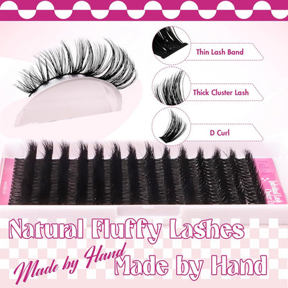 Cluster Wimpern D-Curl Wimperncluster 280 Stück Wimpernverlängerung Cluster Einzelwimpern Weiche DIY Wimpernverlängerungen Gemischtes Tray Wimperncluster Natürlicher Look (60D-0.07D, 8-16mm)