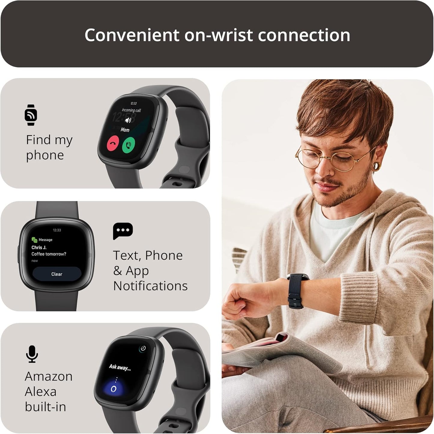 Google Fitbit Sense 2 Advanced Health and Fitness Smartwatch with Tools To Manage Stress and Sleep, Ecg App, Spo2, 24/7 Heart Rate and Gps, Shadow Grey/Graphite, One Size (S and L Bands Included)