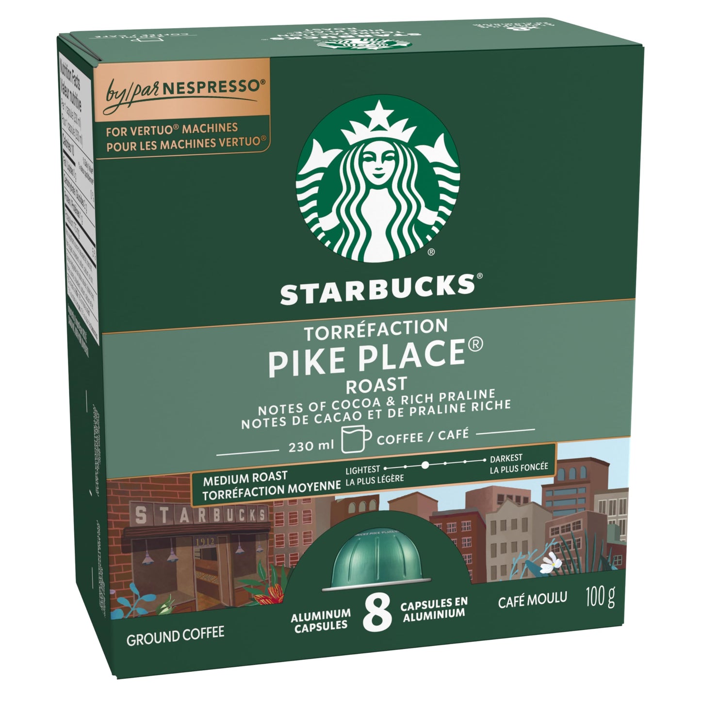 Starbucks By Nespresso Pike Place Roast Kaffeekapseln, Mittlere Röstung, Nespresso Vertuo Line Kompatible Kapseln, 8 Kaffeekapseln