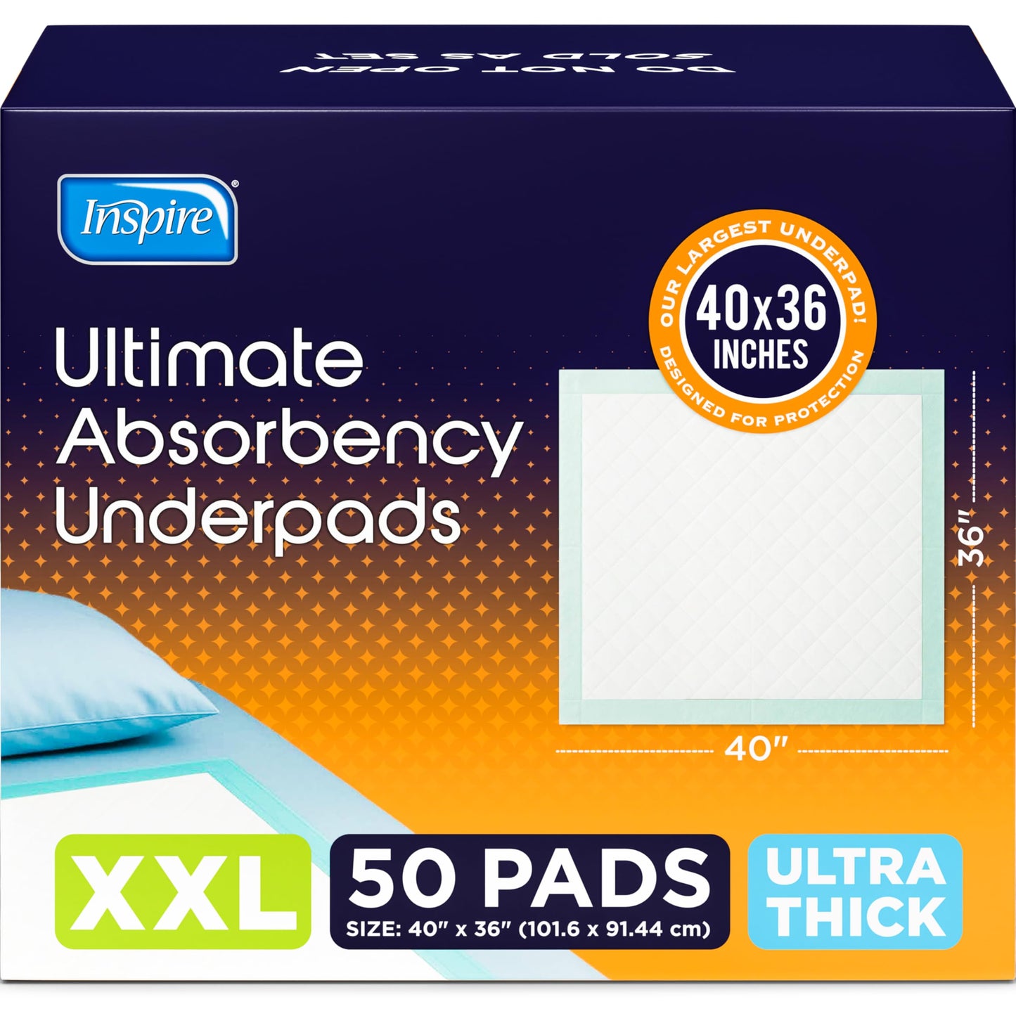 Inspire Super Absorbent Disposable Bed Pads for Chronic Incontinence Ultra Thick and Absorbent Bed Pads Disposable Adult | Pee Pads for Adults (36" X 36" Pack of 50) XX Large