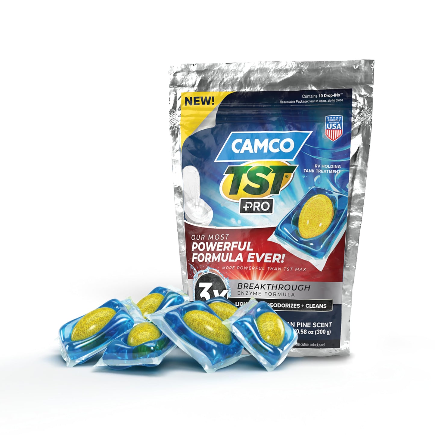 Camco TST MAX RV Toilet Treatment Drop-INs - Control Unwanted Odors & Break Down Waste and Tissue - Safe Septic Tank Treatment - Orange Scent, 30-Pack (41183)