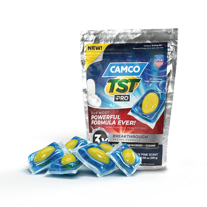 Camco TST MAX RV Toilet Treatment Drop-INs - Control Unwanted Odors & Break Down Waste and Tissue - Safe Septic Tank Treatment - Orange Scent, 30-Pack (41183)