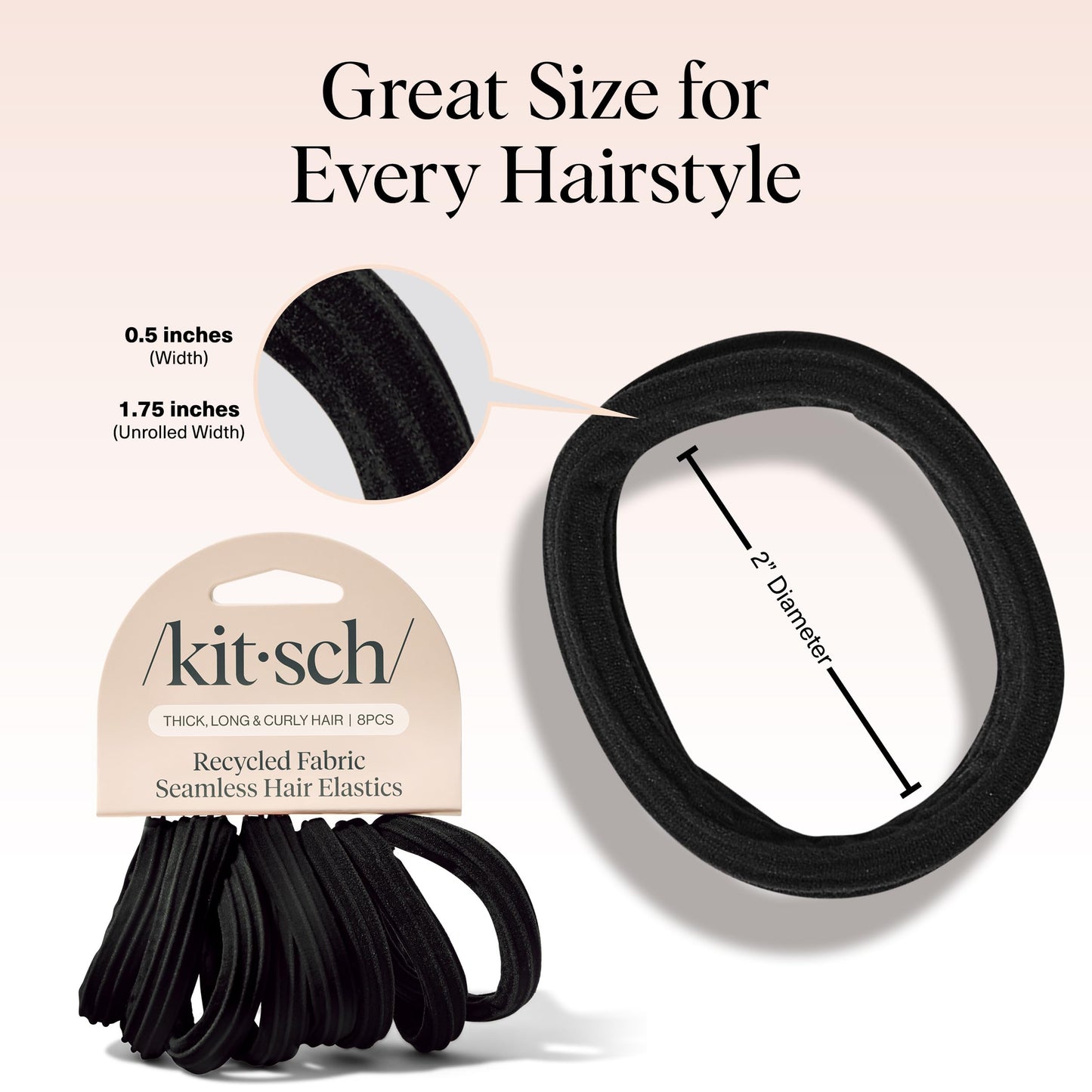 Kitsch Schwarze Haargummis ohne Haarschäden – Starke, dehnbare Haarbänder | Weiche Nylon-Pferdeschwanzhalter, ziepen nicht, ideal für Hochsteckfrisuren und Zöpfe | Ideale Geschenke für Frauen – Schwarz, 20 Stück