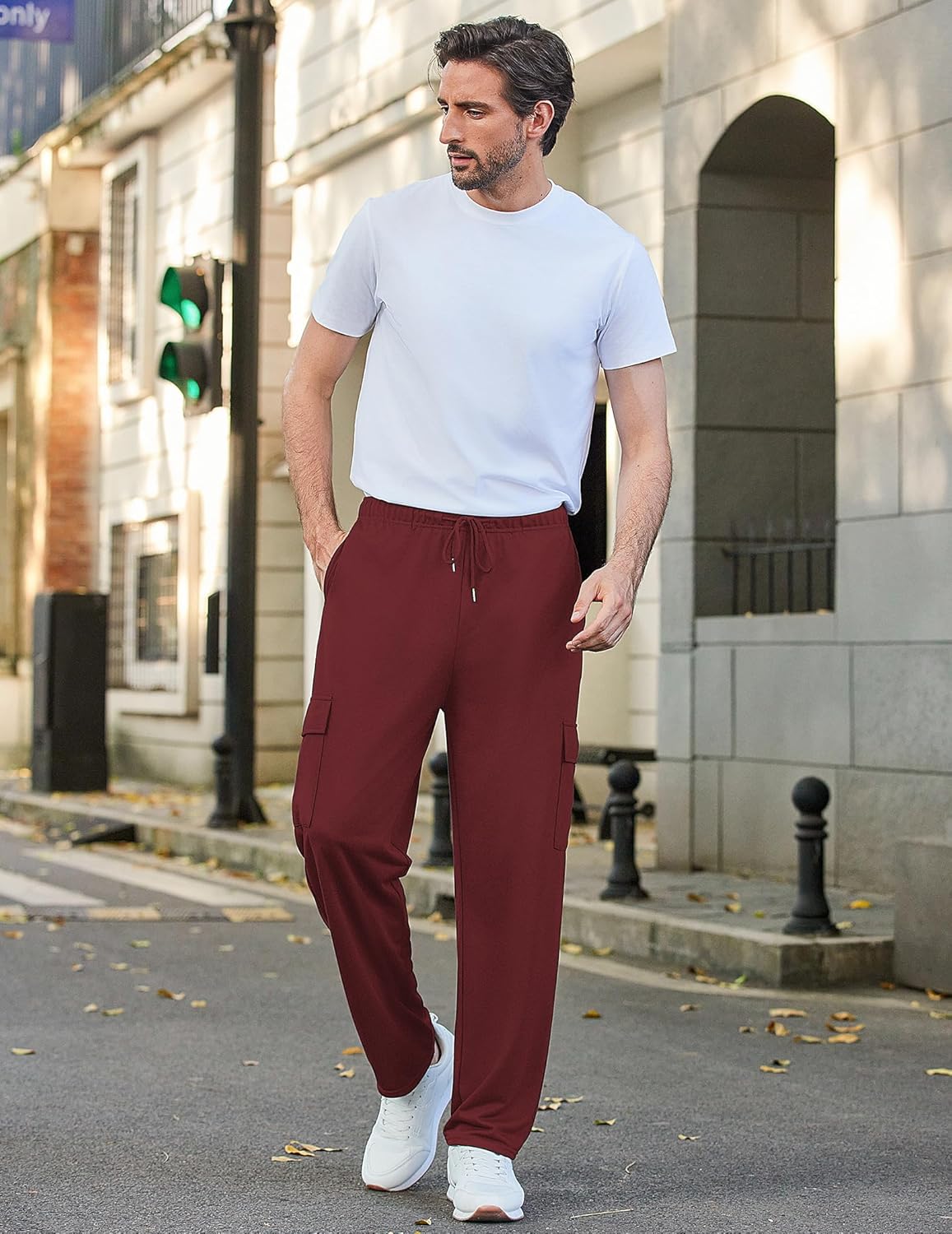 Deyeek Herren Cargo Jogginghose Open Bottom Baggy Leichte Cargo Sweatpants für Männer Locker sitzende Freizeithose mit Taschen