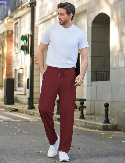 Deyeek Herren Cargo Jogginghose Open Bottom Baggy Leichte Cargo Sweatpants für Männer Locker sitzende Freizeithose mit Taschen