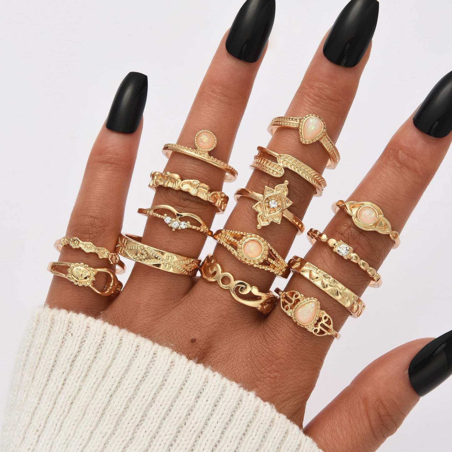 FAXHION 24-60 Pcs Gold Stackable Rings for Women, Knuckle Rings Chunky Gold Ring Set Dainty Stacking Cute Rings, Multiple Sizes Cute Jewelry Set Gift