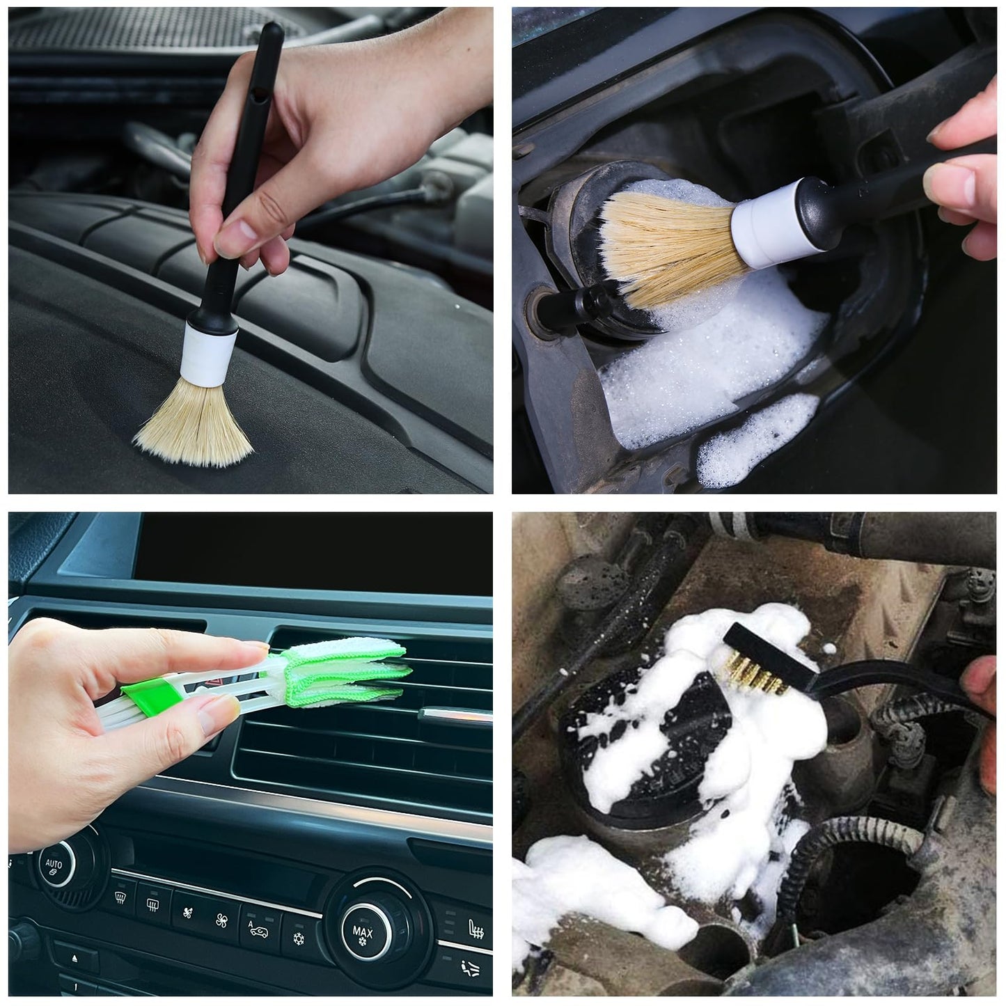 10pcs Auto Car Detailing Brush Set Car Interior Cleaning Kit Includes 5 Boar Hair Detail Brush,3 Wire Brush, 2 Air Vent Brush for Cleaning Interior Exterior, Dashboard Engines Leather Wheel