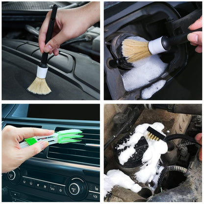 10pcs Auto Car Detailing Brush Set Car Interior Cleaning Kit Includes 5 Boar Hair Detail Brush,3 Wire Brush, 2 Air Vent Brush for Cleaning Interior Exterior, Dashboard Engines Leather Wheel