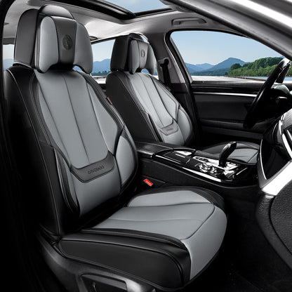 Coverado Car Seat Covers 5 Pieces, Full Set Universal Seat Covers for Cars, Waterproof Nappa Leather Auto Seat Protectors with Head Pillow, Car Interiors Fit for Most Sedans SUV Pick-up Truck, Black