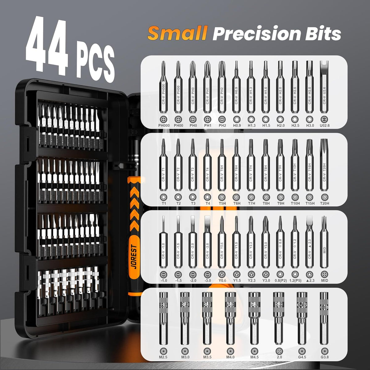 JOREST 40Pcs Small Precision Screwdriver Set, Mini Tool Kit with Torx T5 T6 T8 T9, Triwing Y00, Star Pentalobe, Repair for Ring Doorbell, Laptop, PC, Switch, PS5, Xbox, MacBook, iPhone, Watch, Glasses