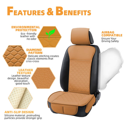 Elantrip 2PCs Front Car Seat Covers Leather Water Proof Seat Protector Universal fit for Most Cars SUVs and Trucks Black
