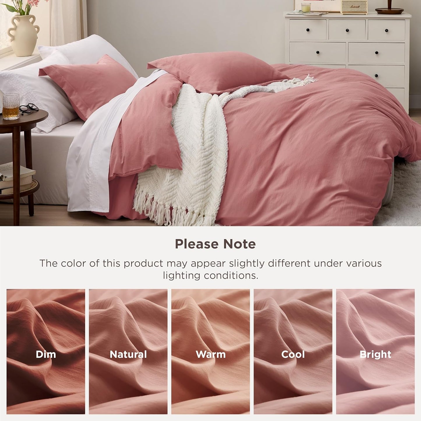 Funda nórdica blanca Bedsure, tamaño Queen, 3 piezas, aspecto de algodón prelavado, juego de cama extrasuave, incluye 1 funda nórdica de 228 x 228 cm con cierre de cremallera y 2 fundas de almohada, edredón no incluido