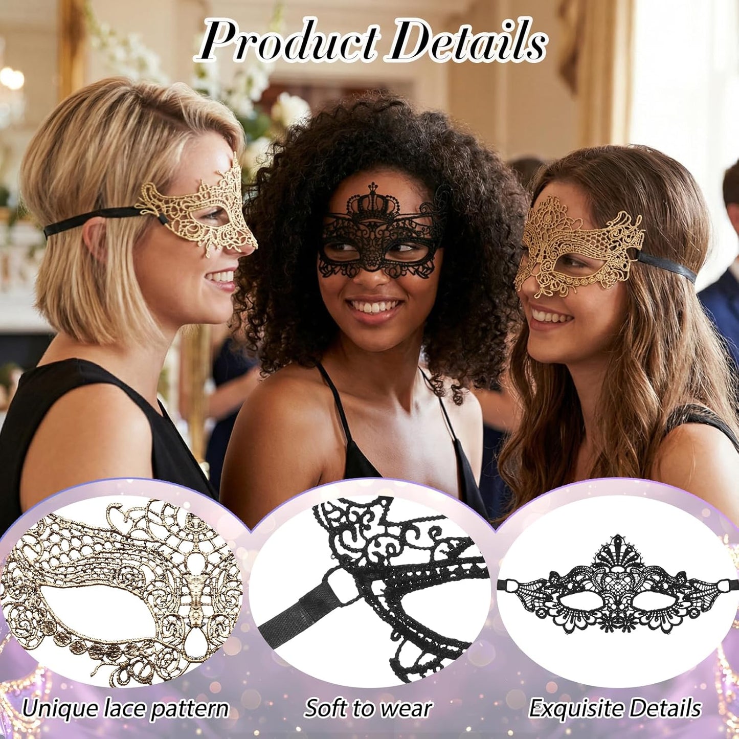 8Pcs Mardi Gras Masquerade Mask for Women Vintage Antique Lace Venetian Mask for Halloween Masquerade Party