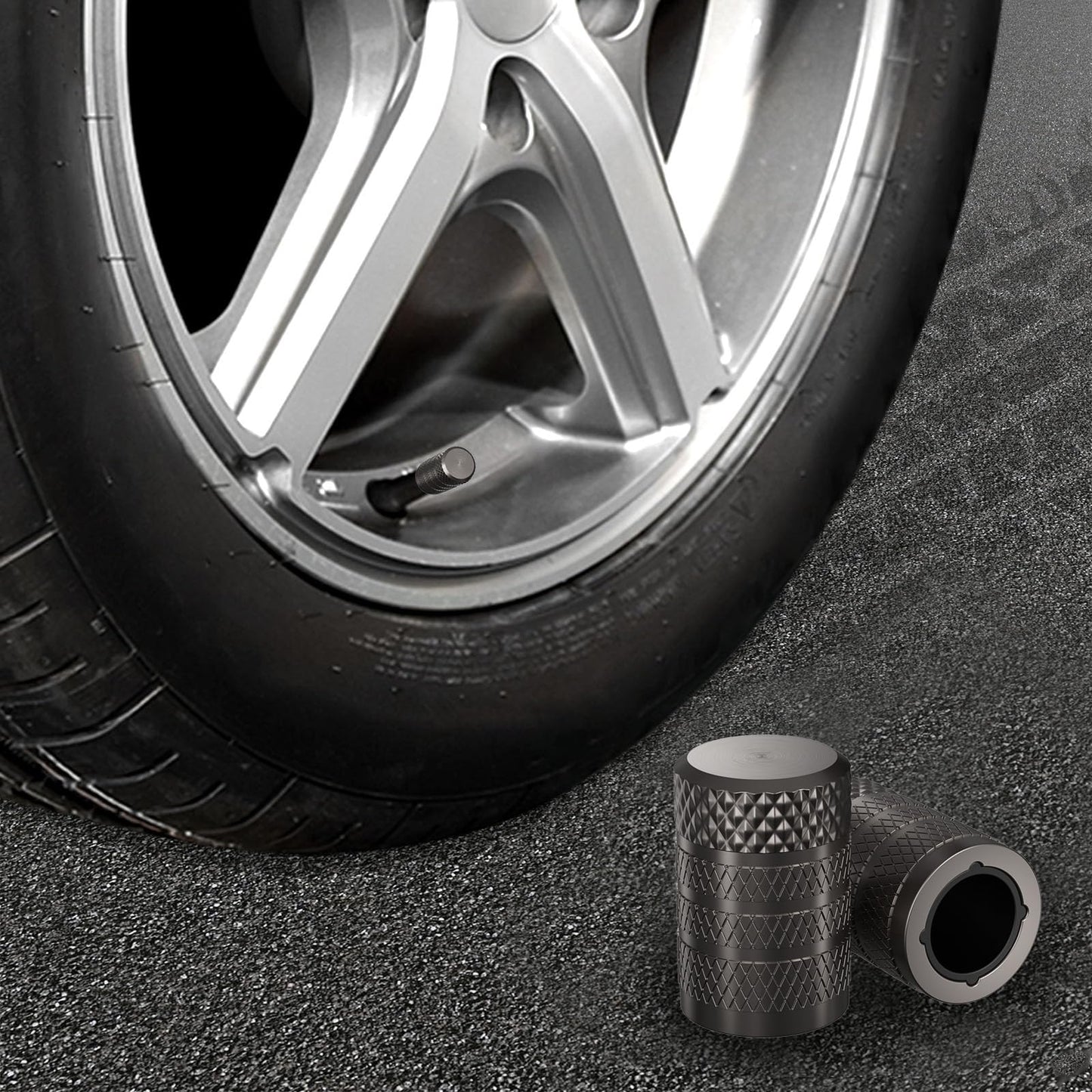 CKAuto Tire Valve Stem Caps, Black, 4 pcs/Pack, Anodized Aluminum Tire Valve Cap Set, Corrosion Resistant, Universal Stem Covers for Cars Trucks Motorcycles SUVs and Bikes