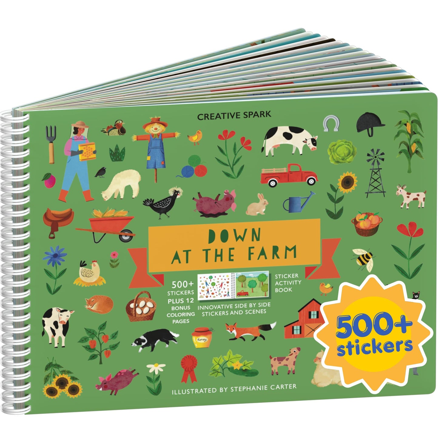CUPKIN Animals Habitat 500+ Kids Sticker Book Toddler Airplane Travel Activity Coloring and Sticker Book, Road Trip Essentials, 12 Coloring Pages + 12 Scenes for Ages 2–8 Years