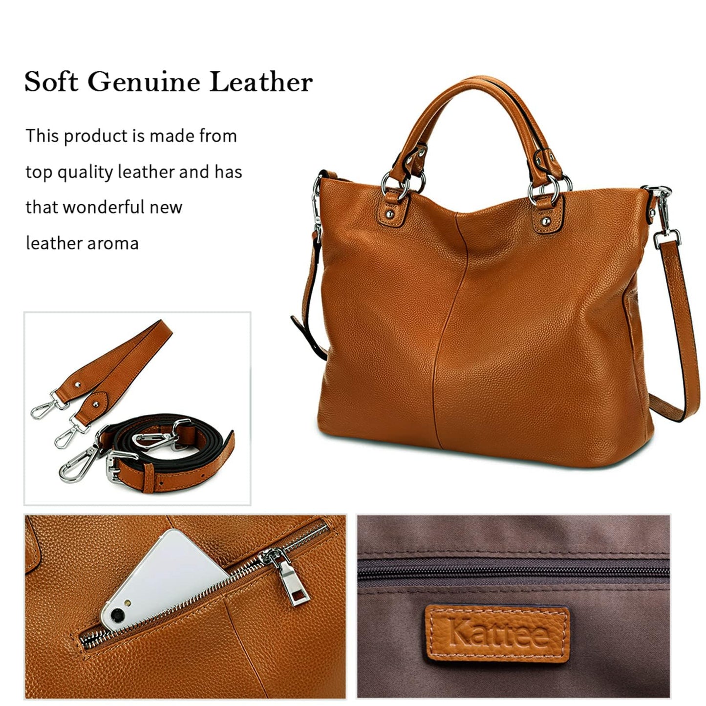 Kattee Damen Weiche Echtleder Tragetasche Schultertasche Handtasche