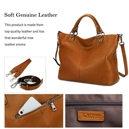 Kattee Damen Weiche Echtleder Tragetasche Schultertasche Handtasche