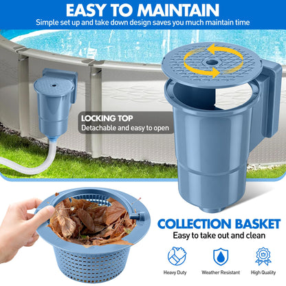 DeeprClean Upgrade Above Ground Pool Skimmer Comes with 3 Socks, Anti-tilt Wall Mount Surface Skimmer, Removable Skimmer Basket, Adjustable Height Bracket, Auto Skimming Pool Surface Leaves - Blue