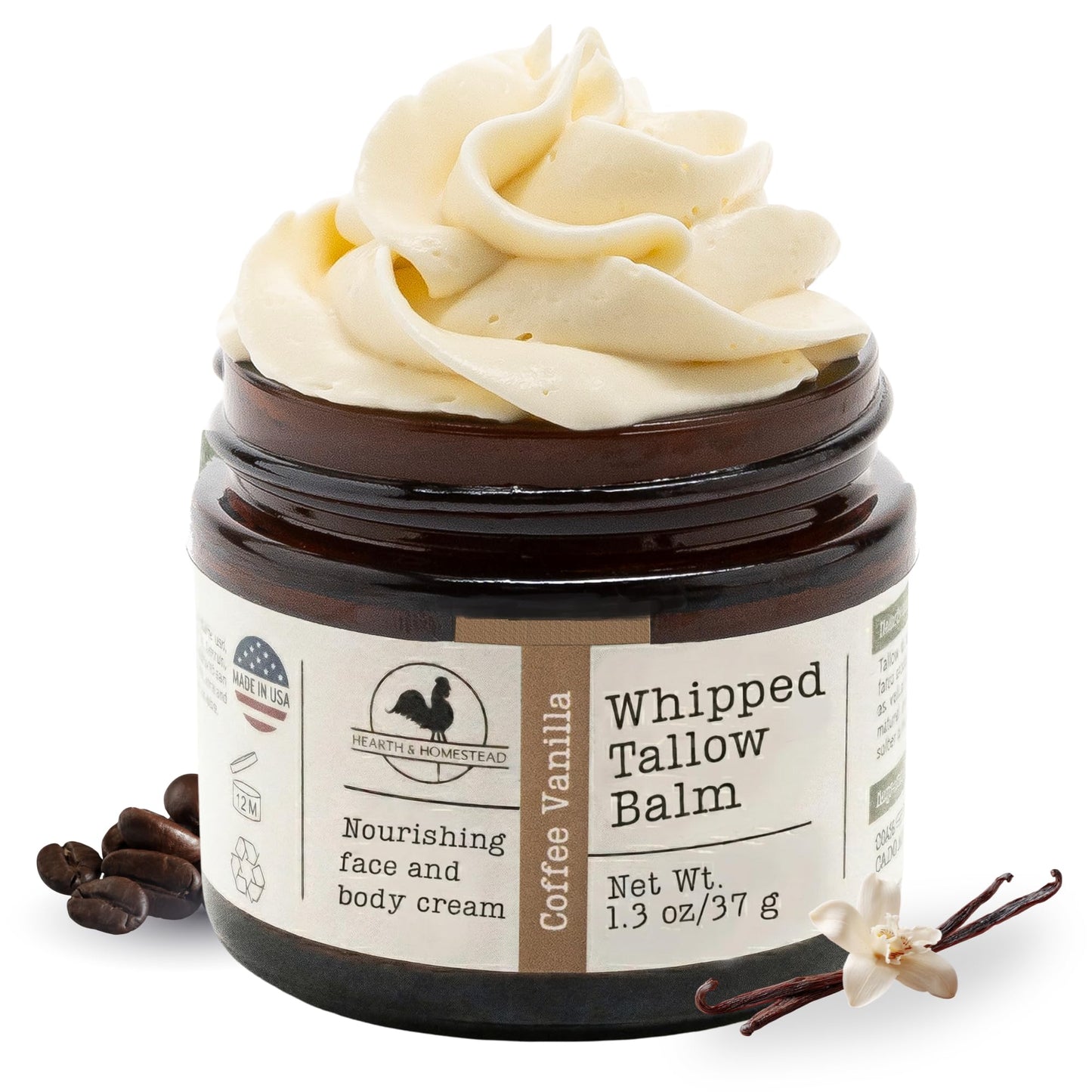 Hearth & Homestead Whipped Beef Tallow for Skin & Face - 100% Grass Fed, Eczema Cream & Body Butter - Organic Olive Oil, Calendula & Rose - Lotion & Hand Moisturizer for Dry Skin, Unscented, 1.3oz