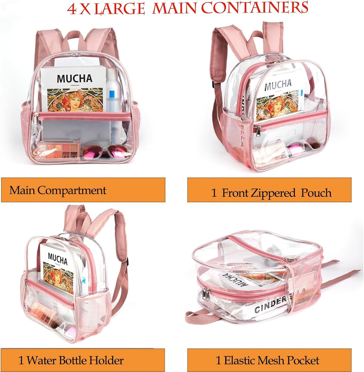 Mini Transparenter Rucksack 12x12x6 Stadion Zugelassener Plastik-Rucksack