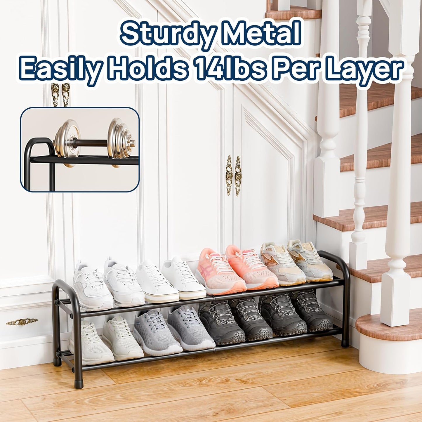 ENJOYBASICS Erweiterbare Schuhregale aus Metall für den Kleiderschrank, 3-stöckiges verstellbares Schuh-Organizer-Regal, schwarz, freistehendes Schuhregal für den Eingangsbereich