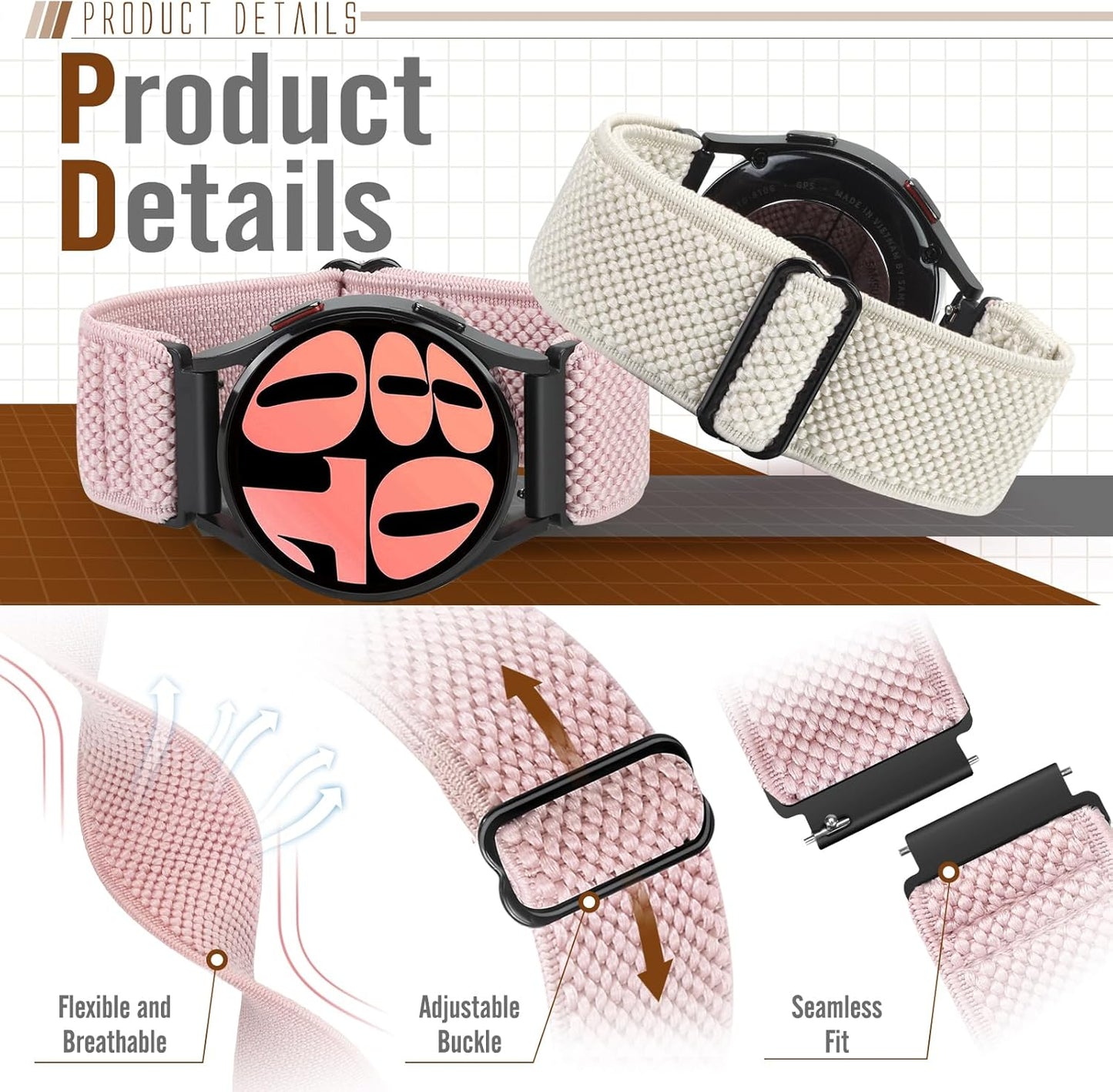Runostrich Schnellverschluss-Nylon-Uhrenarmband - Breitenwahl - 18mm, 19mm, 20mm, 22mm, 24mm elastische Uhrenarmbänder verstellbares dehnbares Solo Loop Sport Nylon Ersatzarmband für Damen Herren, 3 Stück