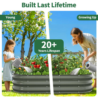 Kesfitt Raised Garden Bed, 5x2x1 FT Galvanized Steel Metal Raised Garden Bed, Oval Open-Bottom Design, 12-Inch Deep for Outdoor Vegetable & Herb Gardening, Fruit Green