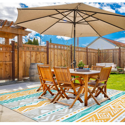Lahome Outdoor Rugs 8x10 Waterproof, Reversible Outdoor Plastic Straw Rug for Camping Patio, RV Outdoor Rugs Outside, Outdoor Carpet for Porch Deck Backyard Picnic(Blue/Yellow,8'x 10')