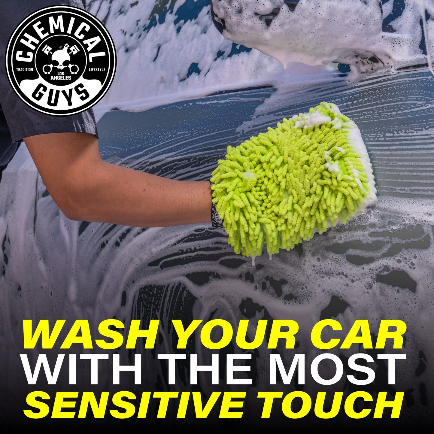 Chemical Guys Chenille Premium Kratzfreier Mikrofaser Waschhandschuh für die Autowäsche – 2er-Pack, Limettengrün, ultraweiche Autowaschhandschuhe, wirbelfreies Finish, sicher für LKWs, SUVs, Motorräder und mehr