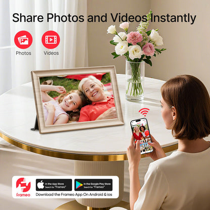 Frameo 10.1 Inch WiFi Digital Picture Frame, Smart Cloud Electronic Photo Frame with HD IPS Touch Screen Slideshow 32GB Memory Auto-Rotate Wall Mount, Share Photos/Videos from Phone - Gifts for Mom