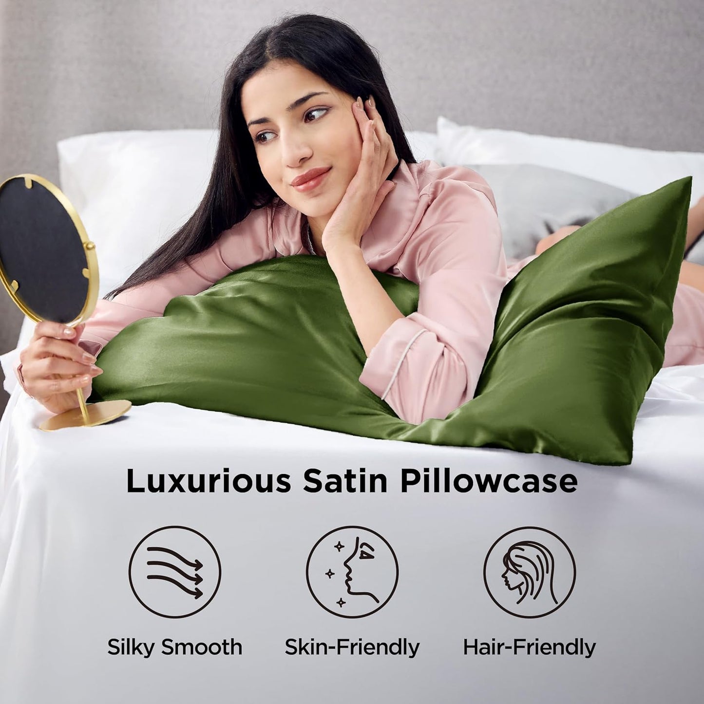 Bedsure Satin-Kissenbezug, Queen-Size, 2er-Pack, Seidenkissenbezügen ähnlich, seidige Kissenhüllen mit Hotelverschluss, Raumdeko, Valentinsgeschenke für Frauen und Männer, Grau, 50x75 cm