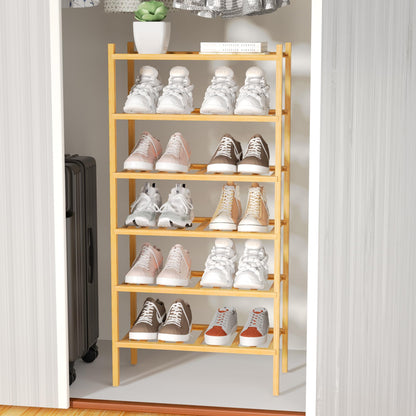 ROMGUAR CRAFT 3 Tier Bamboo Shoe Rack for Closet Free Standing Wood Shoe Shelf Storage Organizer for Entryway Small Space Stackable 27"x11"x20" (Natural)