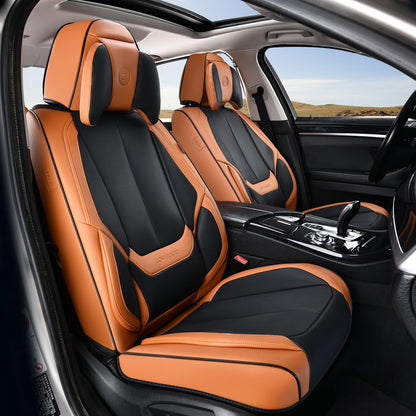 Coverado Car Seat Covers 5 Pieces, Full Set Universal Seat Covers for Cars, Waterproof Nappa Leather Auto Seat Protectors with Head Pillow, Car Interiors Fit for Most Sedans SUV Pick-up Truck, Black