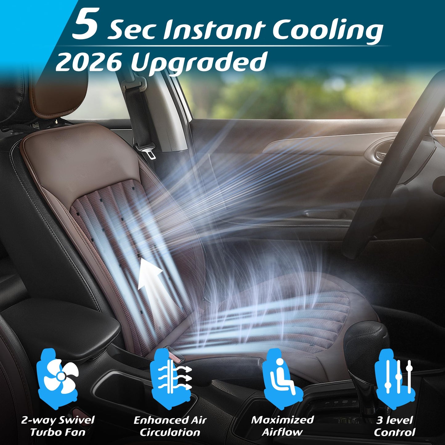 Paffenery 2026 Upgraded Cooling Car Seat Cover Front Seat, 12V-24V Ventilated Cooling Car Seat Cushion, Cooled Seat Cover for Car SUV Truck Universal Fit, Classic Black